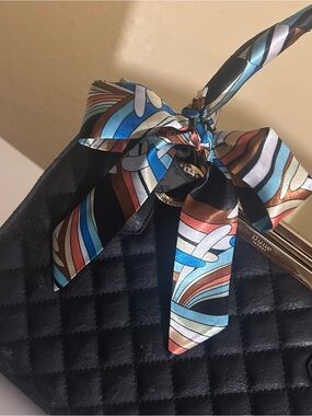 Twilly Women Handbag Purse Neck Tie Headband Bag Scarf 1 White Blue Brown Black